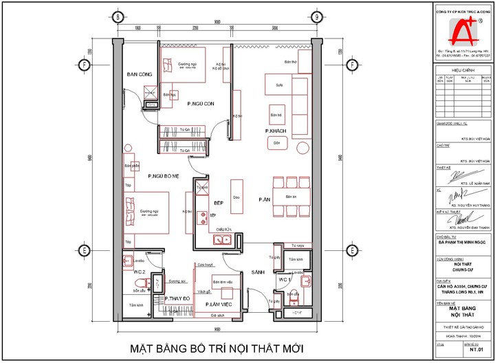 Mặt bằng Thiết kế nội thất căn hộ A4, 111,9m2 chung cư Thăng Long No 1
