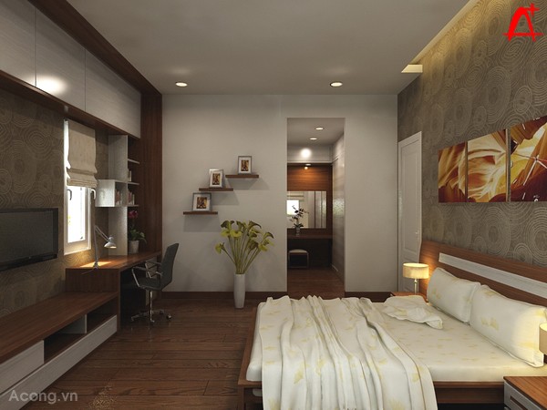 Thiết kế nội thất biệt thự Vincom Sài Đồng : phòng ngủ master tại tầng 2